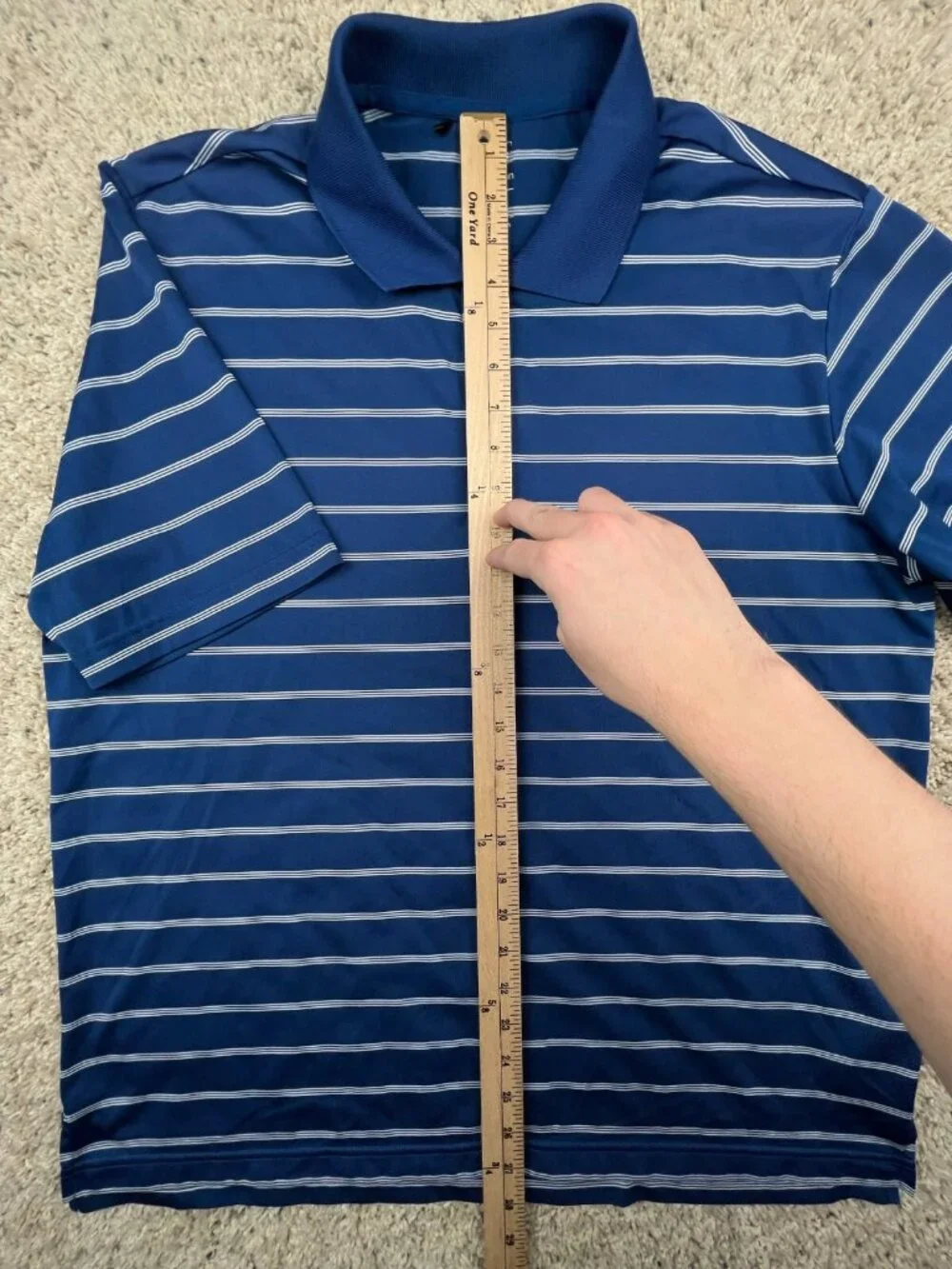 Adidas Men's Polo Shirt Blue White Striped Puremotion Golf Large Stretch